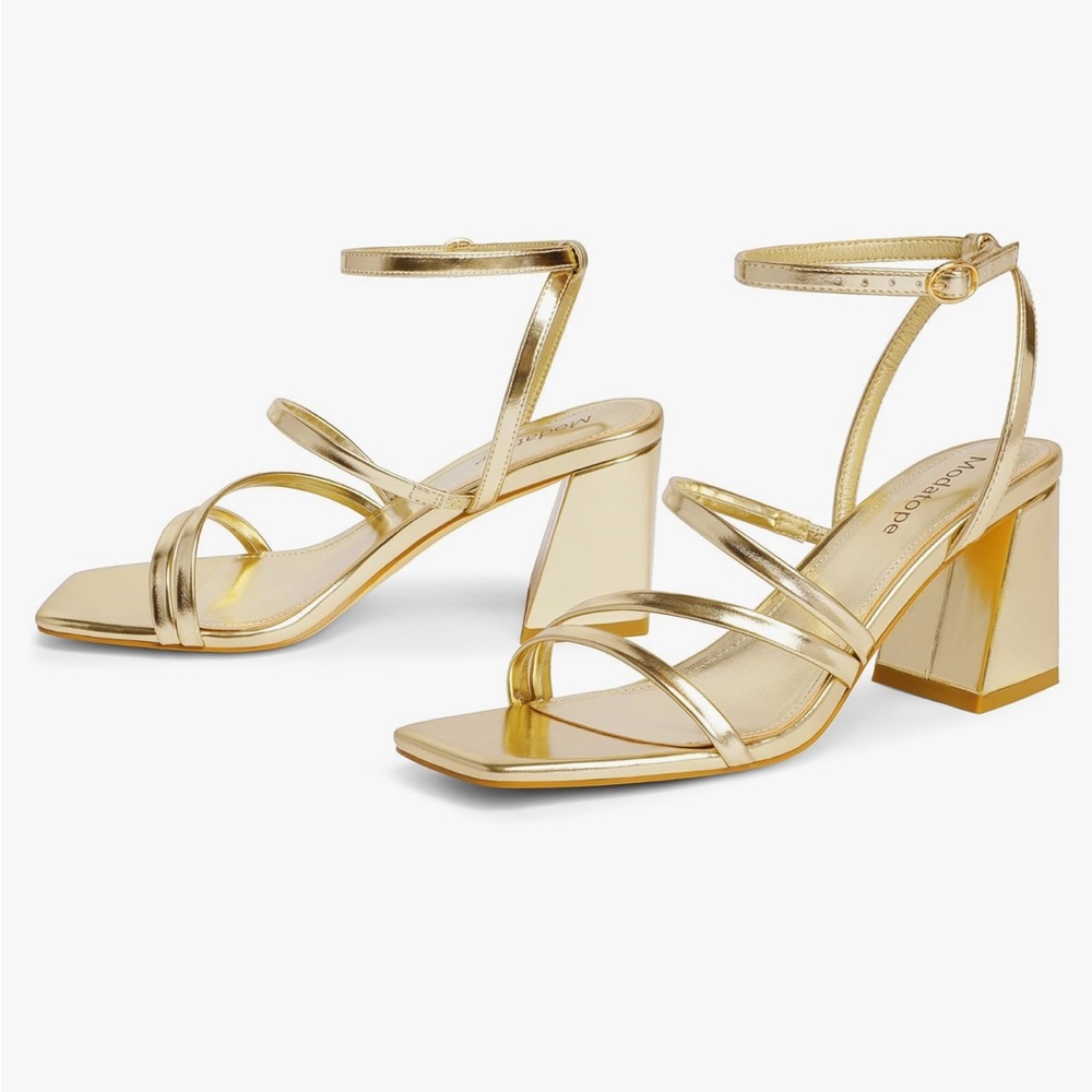 7.5 Gold strappy block heel